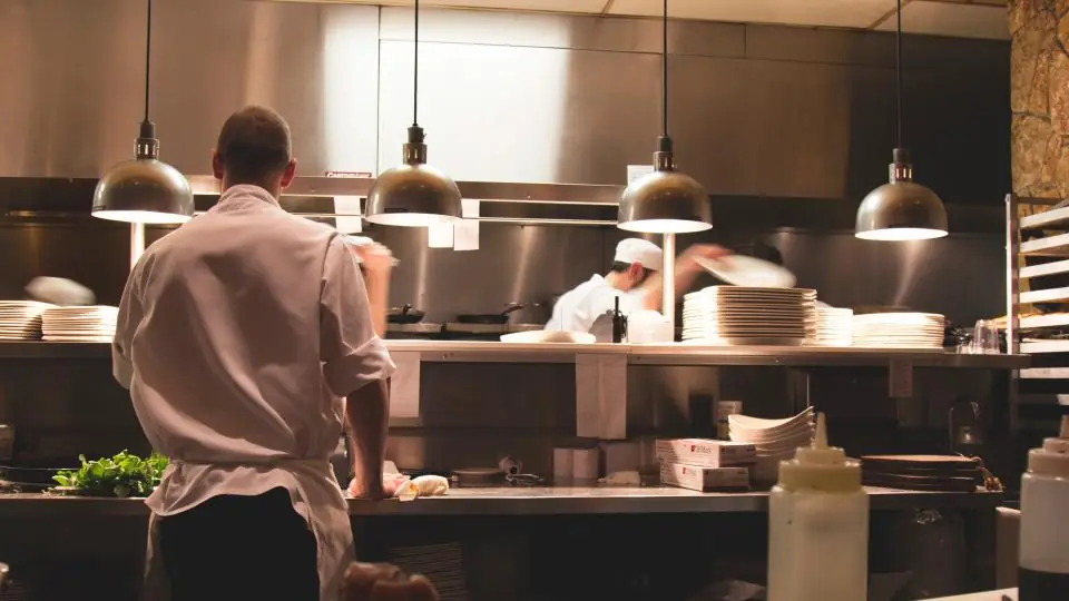Chef working in a commercial restaurant kitchen